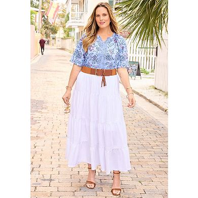 Catherines Women's Plus Size Knit Gauze Peasant Top