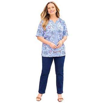 Catherines Women's Plus Size Knit Gauze Peasant Top