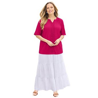 Catherines Women's Plus Size Knit Gauze Peasant Top