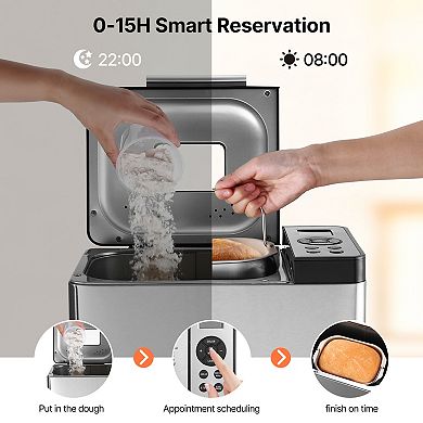 VEVOR Bread Maker, 19-in-1 2LB Dough Machine, Nonstick Ceramic Pan with Gluten Free Setting