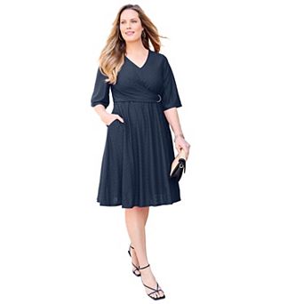 Catherines Women's Plus Size Eyelet Fit & Flare Faux Wrap Dress