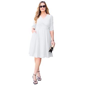 Catherines Women's Plus Size Eyelet Fit & Flare Faux Wrap Dress