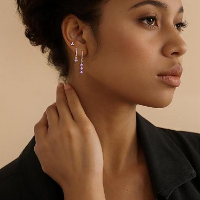 ZUQIETA 4-Pair Dangle Earring Set - 14K Gold Plated CZ Drops for Multiple Piercings