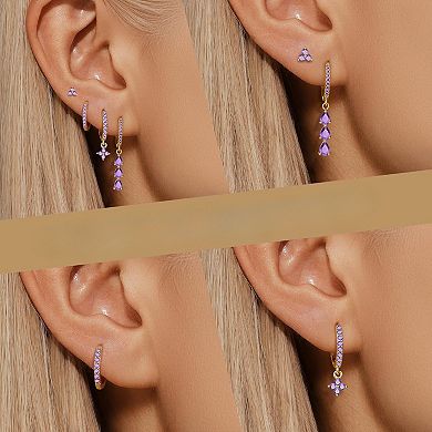 ZUQIETA 4-Pair Dangle Earring Set - 14K Gold Plated CZ Drops for Multiple Piercings