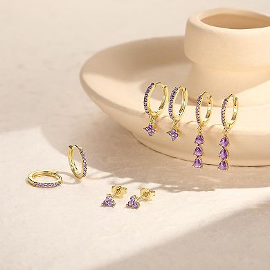 ZUQIETA 4-Pair Dangle Earring Set - 14K Gold Plated CZ Drops for Multiple Piercings