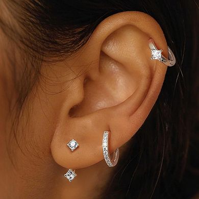 ZUQIETA 3-Pair 925 Silver Plated Huggie Hoop Set - Hypoallergenic CZ Earrings