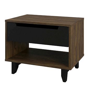 Starlight Canyon Home Nightstand with Folding Door and Rustic Style, Matte Black Lacquer Finish