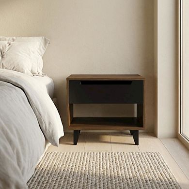 Starlight Canyon Home Nightstand with Folding Door and Rustic Style, Matte Black Lacquer Finish