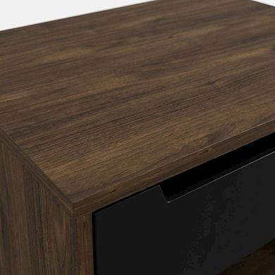 Starlight Canyon Home Nightstand with Folding Door and Rustic Style, Matte Black Lacquer Finish