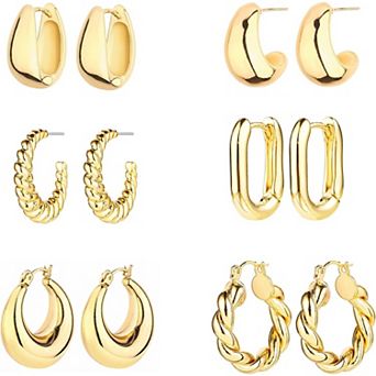 ZUQIETA 6-Pair 14K Gold Hoop Set - Lightweight, Hypoallergenic