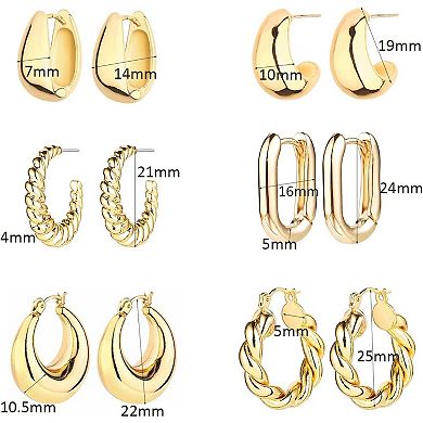 ZUQIETA 6-Pair 14K Gold Hoop Set - Lightweight, Hypoallergenic