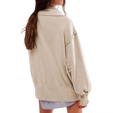 Women's Sweatshirts Oversized Casual Loose Button Up Henley Pullover Top Side Split Fashion Outfits