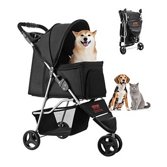 VEVOR Pet Stroller, 35 lbs Weight Capacity, Foldable Dog Stroller Cart, 3 Wheels Cats Strollers