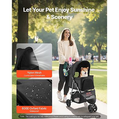VEVOR Pet Stroller, 35 lbs Weight Capacity, Foldable Dog Stroller Cart, 3 Wheels Cats Strollers