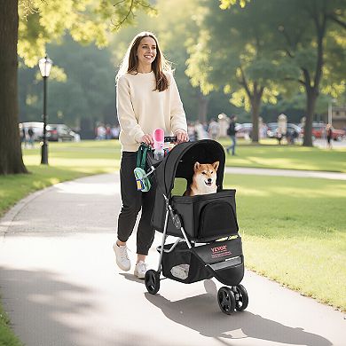 VEVOR Pet Stroller, 35 lbs Weight Capacity, Foldable Dog Stroller Cart, 3 Wheels Cats Strollers