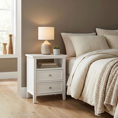 White Bedroom Nightstand with 2 Drawers and Modern Design