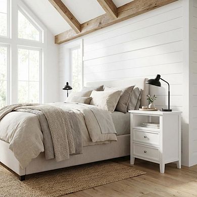 White Bedroom Nightstand with 2 Drawers and Modern Design