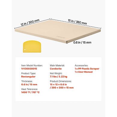 VEVOR Pizza Stone, 15 x 12 in Rectangular Cordierite Pizza Stone, Extra Large Baking-Stone