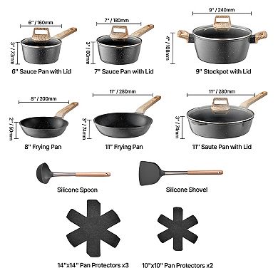 VEVOR 17 Piece Pots and Pans Set Nonstick, Granite Cookware Set, Induction Cookwares