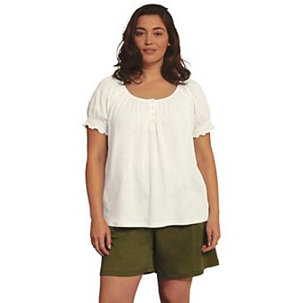 Avenue Women's Plus Size Gauze Puffed Sleeve Top