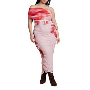 ELOQUII Women's Plus Size Asym Mesh Shirred Dress