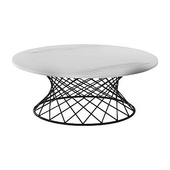 White Marble Coffee Table with Black Metal Base and Durable Frame