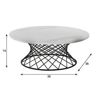 White Marble Coffee Table with Black Metal Base and Durable Frame