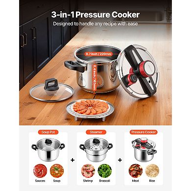 VEVOR Pressure Cooker, 6.3Qt Pressure Cooker Stainless Steel, Pressures Canner with Steaming Rack