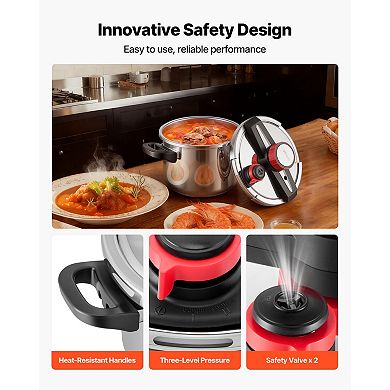 VEVOR Pressure Cooker, 6.3Qt Pressure Cooker Stainless Steel, Pressures Canner with Steaming Rack