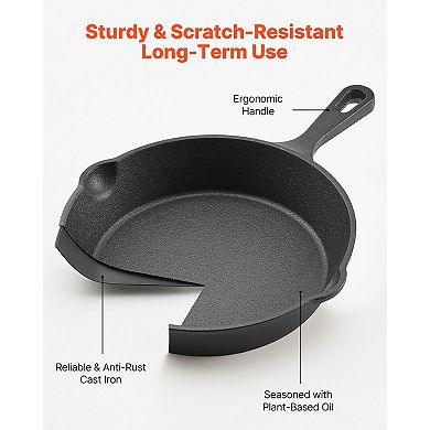 VEVOR Cast Iron Skillet, 3-Piece Frying Pan Set (6, 8, 10 in) for Oven, Gas, Electrical, Induction