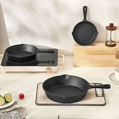VEVOR Cast Iron Skillet, 3-Piece Frying Pan Set (6, 8, 10 in) for Oven, Gas, Electrical, Induction