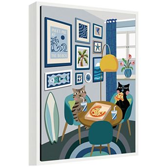 Pizza Cats by Rachel Lee 3 Birdies Studio Framed Canvas Wall Art Print
