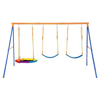 VEVOR Swing Sets for Backyard, 600lbs Load Capacity, with 1 Saucer Swing Seat, 2 Belt Swing Seats