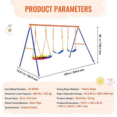 VEVOR Swing Sets for Backyard, 600lbs Load Capacity, with 1 Saucer Swing Seat, 2 Belt Swing Seats