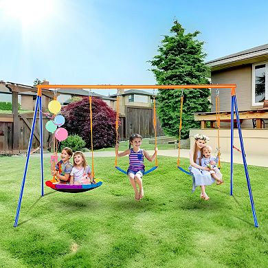 VEVOR Swing Sets for Backyard, 600lbs Load Capacity, with 1 Saucer Swing Seat, 2 Belt Swing Seats