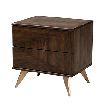 Wood Nightstand with 2 Drawers and Mid-Century Style