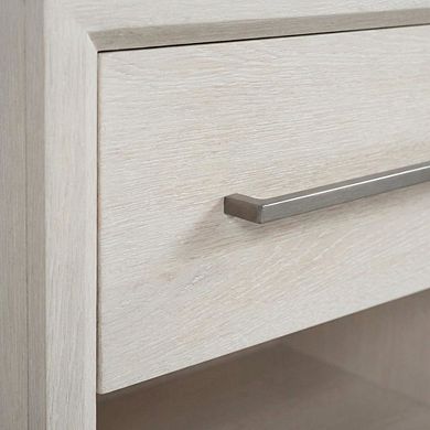White Oak Finish Modern Nightstand with Drawer Storage