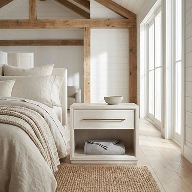 White Oak Finish Modern Nightstand with Drawer Storage