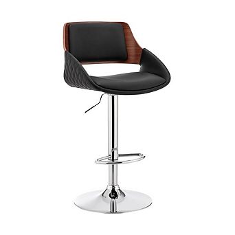 Adjustable Swivel Bar Stool with Black Faux Leather and Chrome Base