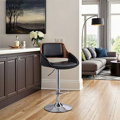 Adjustable Swivel Bar Stool with Black Faux Leather and Chrome Base