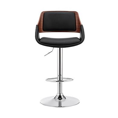 Adjustable Swivel Bar Stool with Black Faux Leather and Chrome Base