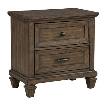 Wood Nightstand with 2 Drawers and Rectangular Shape