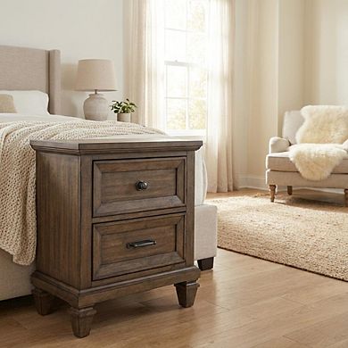 Wood Nightstand with 2 Drawers and Rectangular Shape