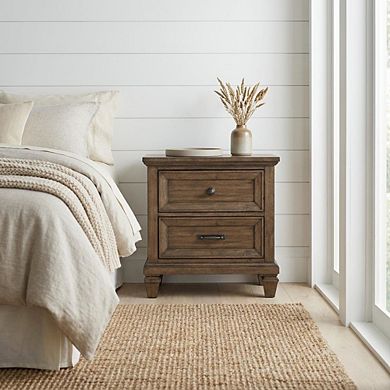 Wood Nightstand with 2 Drawers and Rectangular Shape