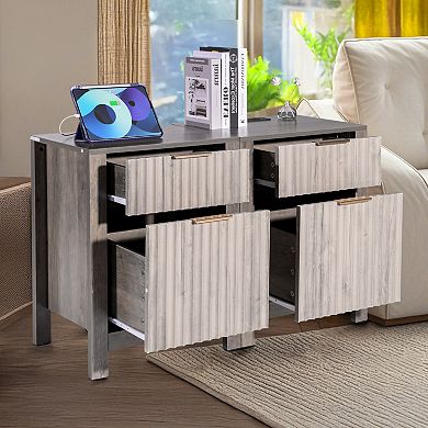 VEVOR Farmhouse End Table Set of 2, Nightstand with Charging Station,Gray