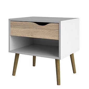 White Nightstand with Drawer - Modern Small Nightstand for Bedrooms