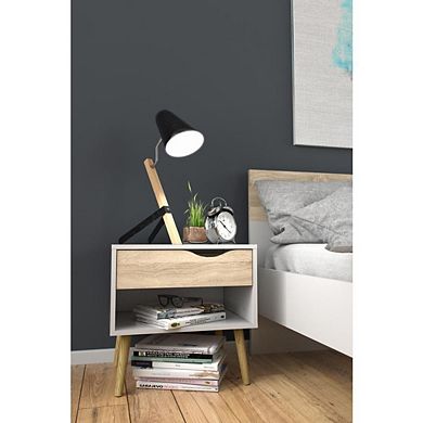 White Nightstand with Drawer - Modern Small Nightstand for Bedrooms