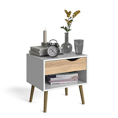 White Nightstand with Drawer - Modern Small Nightstand for Bedrooms