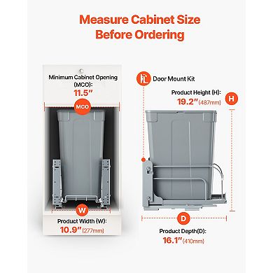 VEVOR Pullout Trash Can for Kitchen Cabinets, 35 QT Garbage Waste Recycling Bin