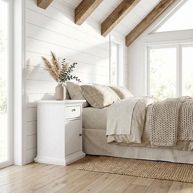 White Bedroom Nightstand with 1 Drawer, 1 Door, Timeless Design, Durable